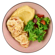 Мясо по французьски з овочами та картоплею пюре